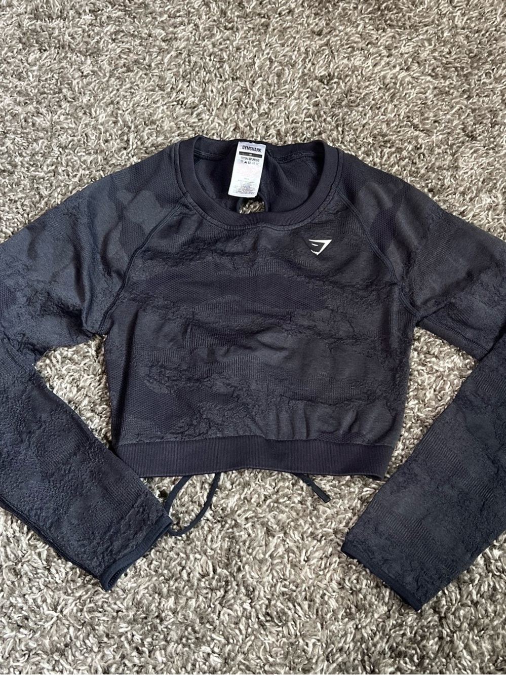 Gymshark Black Cropped Camo Workout Top